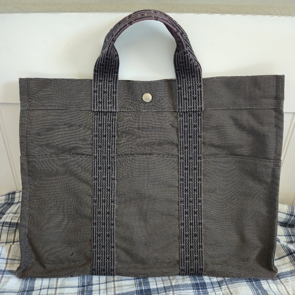 HERMES Toile Fourre Tote Grey unisex large size